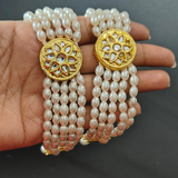 OFF-White Pearl long Necklace Set with Earrings & 2 Bracelets