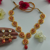 Gold tonned Orange Kundan Necklace set