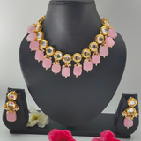 Pink Tumble Bead & Kundan Necklace Set"