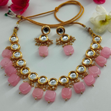 Pink Tumble Bead & Kundan Necklace Set"