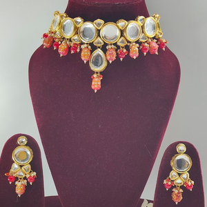 Red & Orange  Kundan Studded Choker set