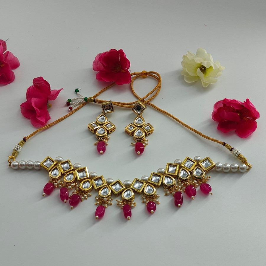 Pink Kundan Necklace Set