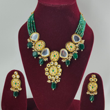 Green Kundan Studded Gold Plated Necklace Set