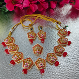 Red Kundan Necklace Set with Earrings & Ring