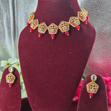 Red Kundan Necklace Set with Earrings & Ring