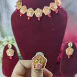 Red Kundan Necklace Set with Earrings & Ring