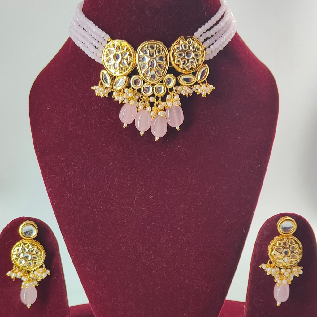 Purple Crystal Beads Designer Kundan Choker Set