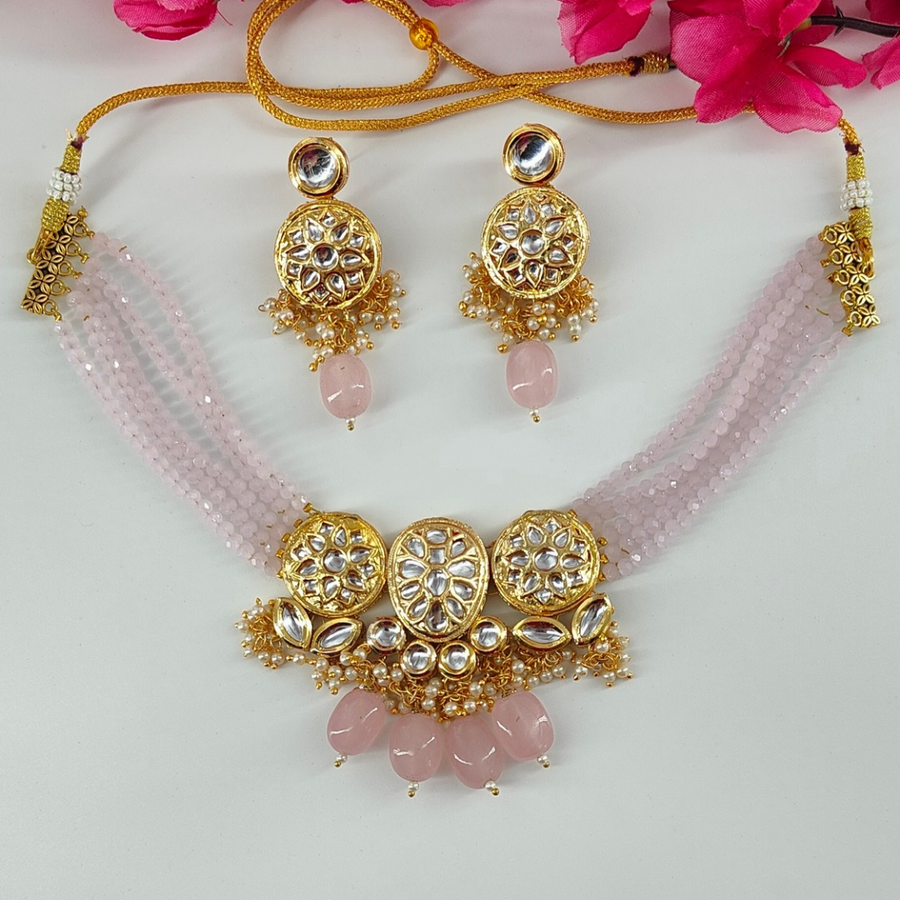 Purple Crystal Beads Designer Kundan Choker Set