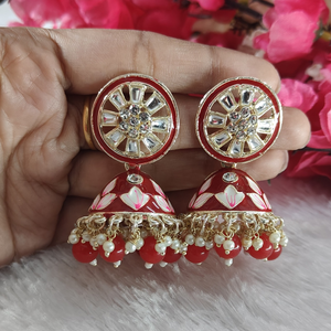 Red Stone Trending Printed Jhumka