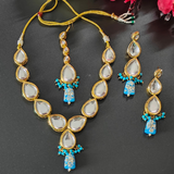 SkyBlue Kundan Studded Gold Plated Necklace Set