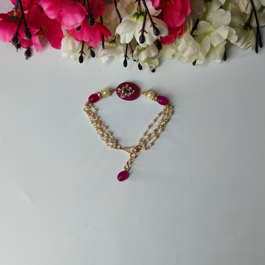 Pink Stone Bead & Ganthan Mala Bracelet