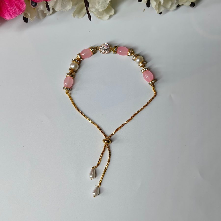 Pink Bead Stone Chain Bracelet