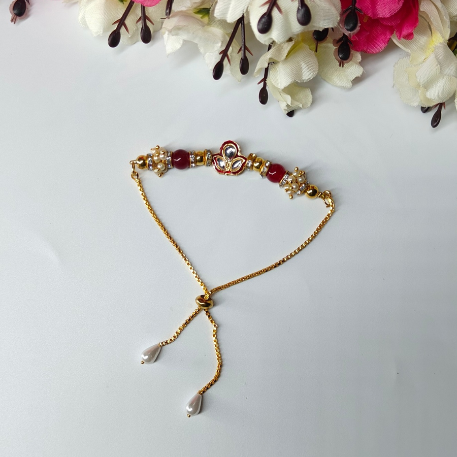 Red Kundan & Pearl Bracelet