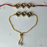 Gold Plated Kundan Diamond Shape Couple Rakhi