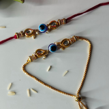 Gold Plated Kundan & Evileye Couple Rakhi