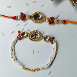 Gold Plated Kundan Studded Couple Rakhi