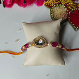 Handcrafted Gold Plated Kundan Studded & Pink Bead Rakhi