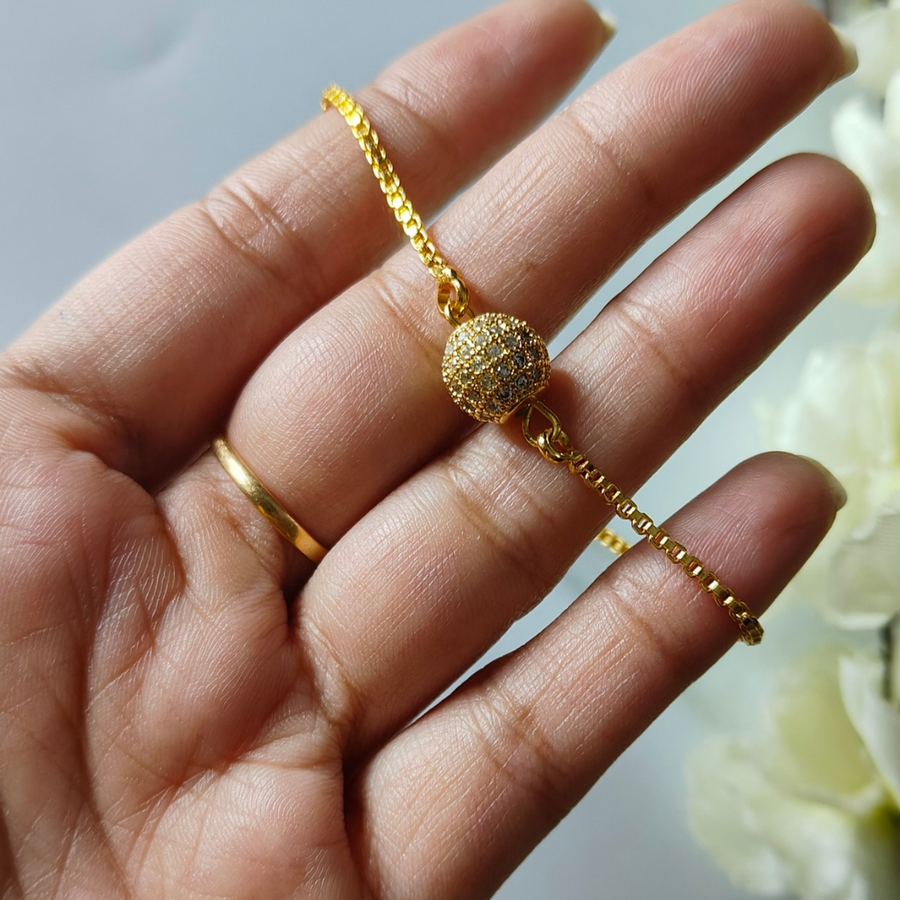 Gold Plated Chain & American Diamond Ball Bracelet