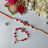 Pink Kundan Beads Couple Rakhi