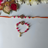 Pink Kundan Beads Couple Rakhi