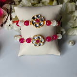 Pink Kundan Beads Couple Rakhi