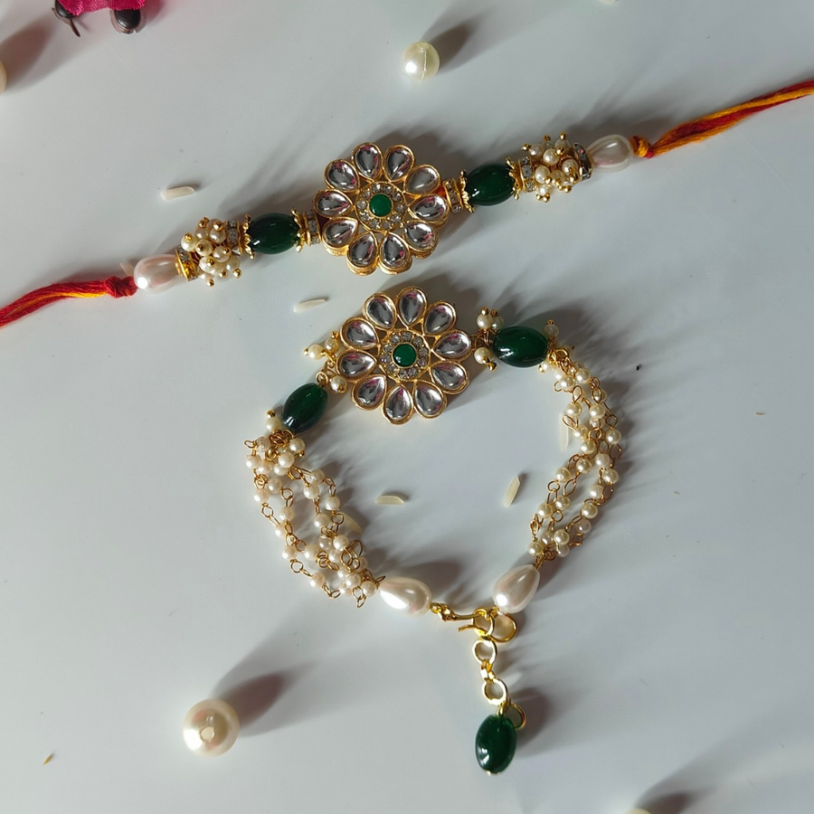 Green Kundan Couple Rakhi