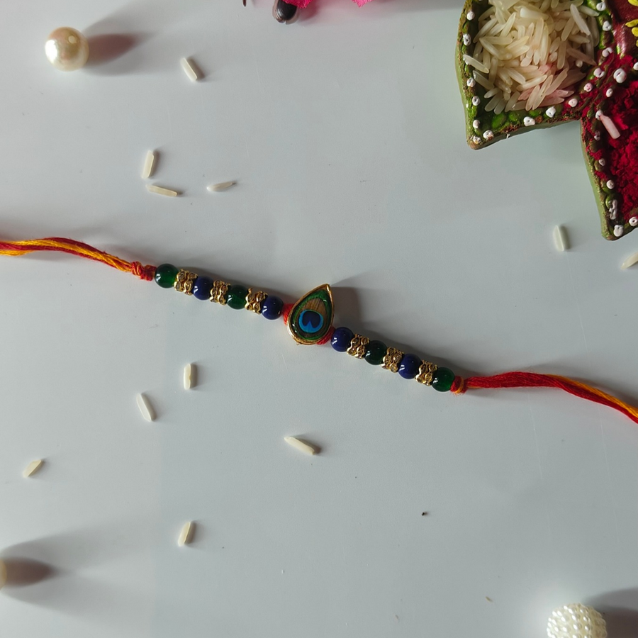 Peacock Feather Kundan Rakhi