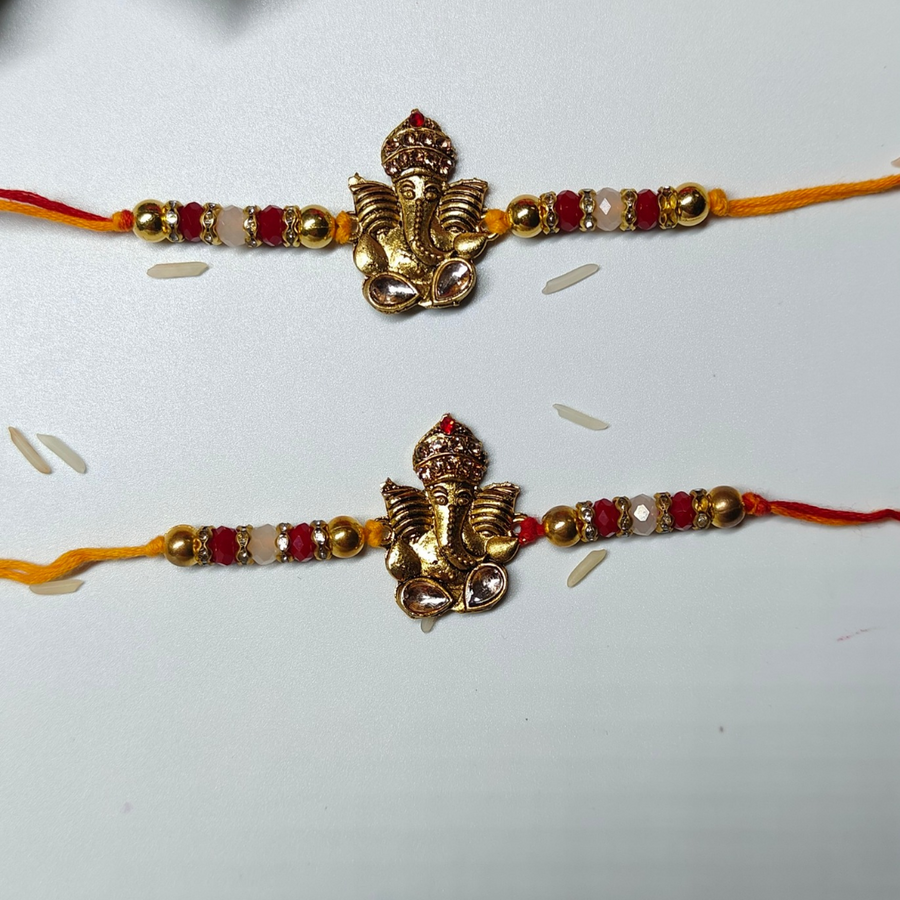 Ganapati Kundan & Beaded Rakhi