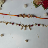 Red, Green Kundan & Beaded Couple Rakhi