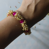 Pink Kundan & Beaded Couple Rakhi