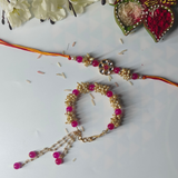 Pink Kundan & Beaded Couple Rakhi