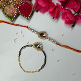 Elegant Kundan Stone Bhaiya Bhabhi Mangalsutra Bracelet Rakhi set