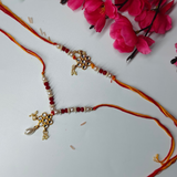 Gold Plated Kundan Studded & Beaded Bhaiya & Bhabi Lumba Rakhi