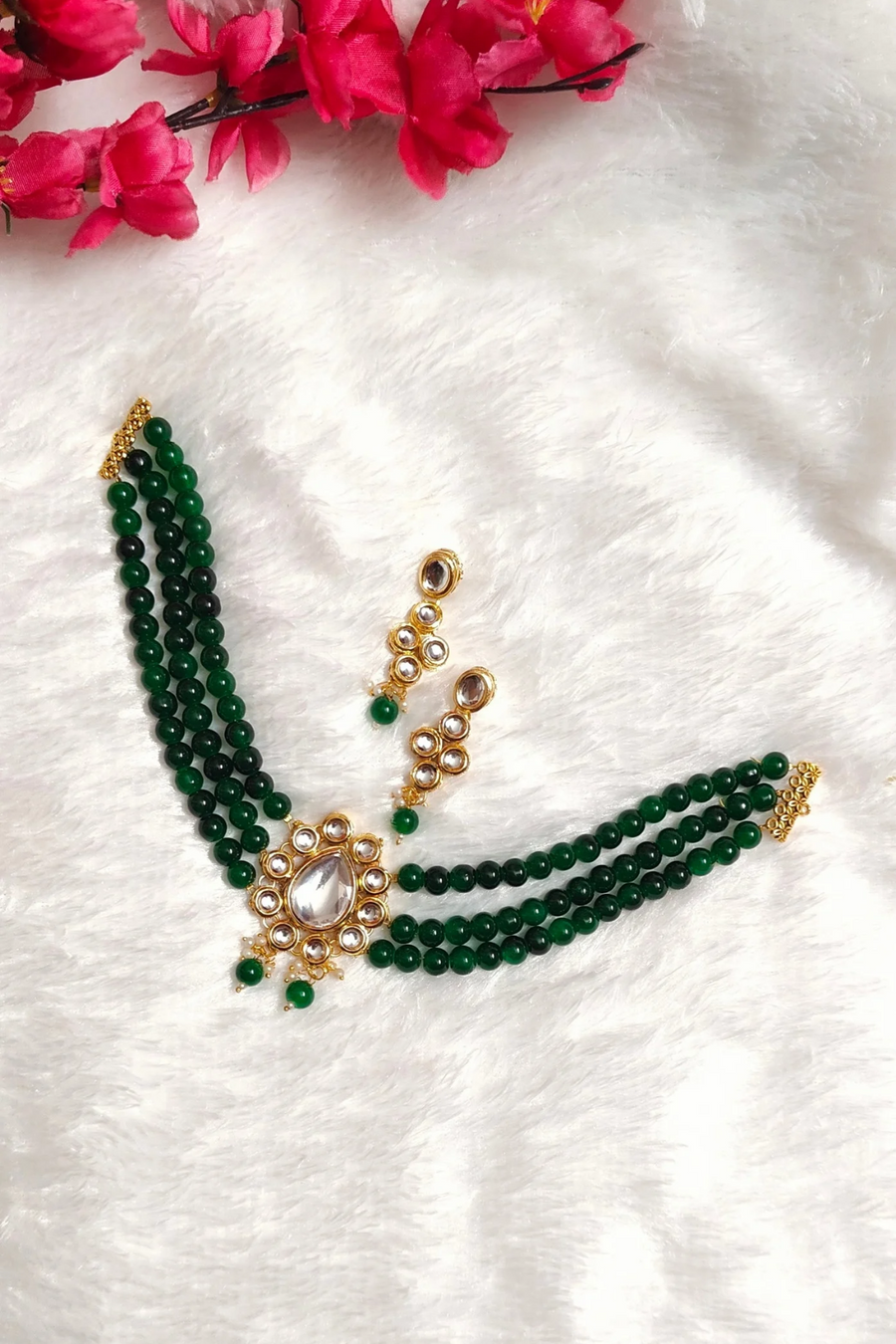 Green Pearl & Kundan Choker Set