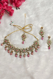 Pink Kundan Studded Necklace set with Earrings & Mangtika