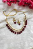 Maroon Tumble Bead Stone Kundan Necklace Set