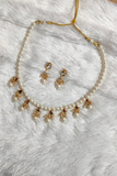 White Pearl & kundan Hanging Necklace Set