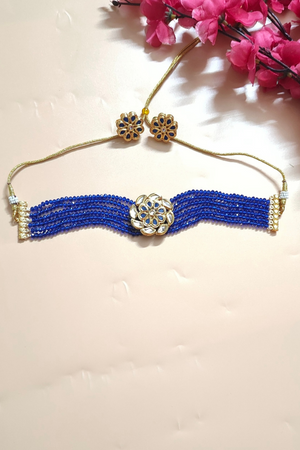 Blue Crystal Beads kundan Choker Set