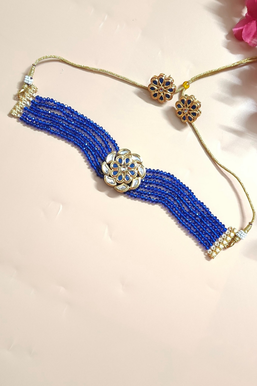 Blue Crystal Beads kundan Choker Set