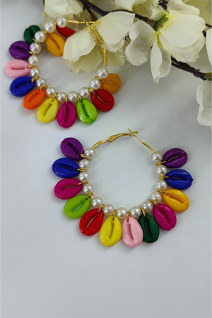 Rainbow Cowrie Shell Earrings