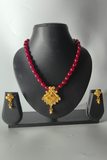 Maroon Beads Mala with Gold Plated Pendent  Set