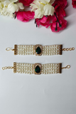 White Pearl & Green Kundan Bracelet