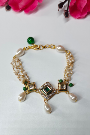 Green kundan & Gantha Mala Bracelet