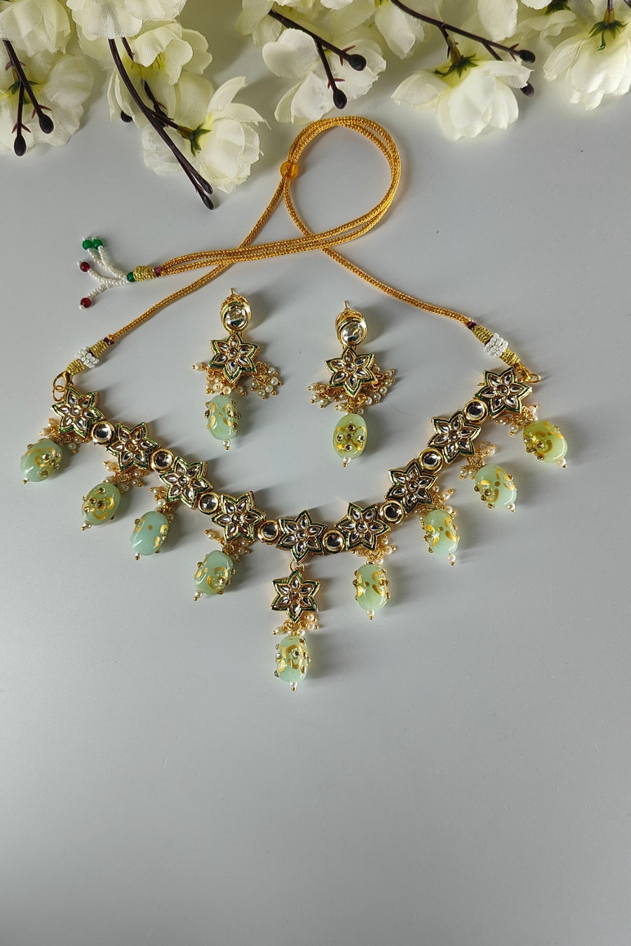 Green kundan Necklace Set