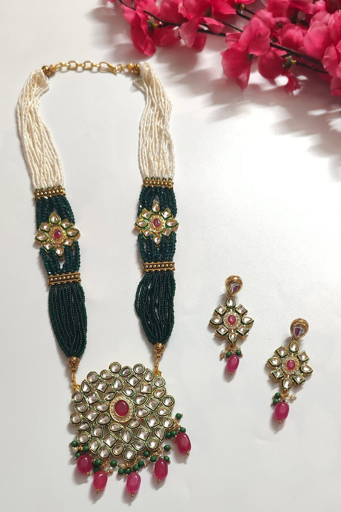 Multicolor long kundan Pendand set