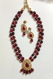 Red & Maroon Tumble Bead Stone 2 layer long Pendant Set