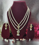 White Kundan & Pearl  3 layer Necklace Set