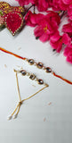 Gold Plated Kundan Studed & Beaded Bhaiya Bhabhi Rakhi