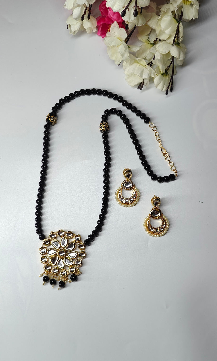 Black Bead long Pendant set