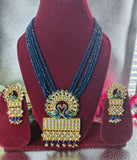 Nevy Blue Crystal Beads long Pendant Set with Earrings